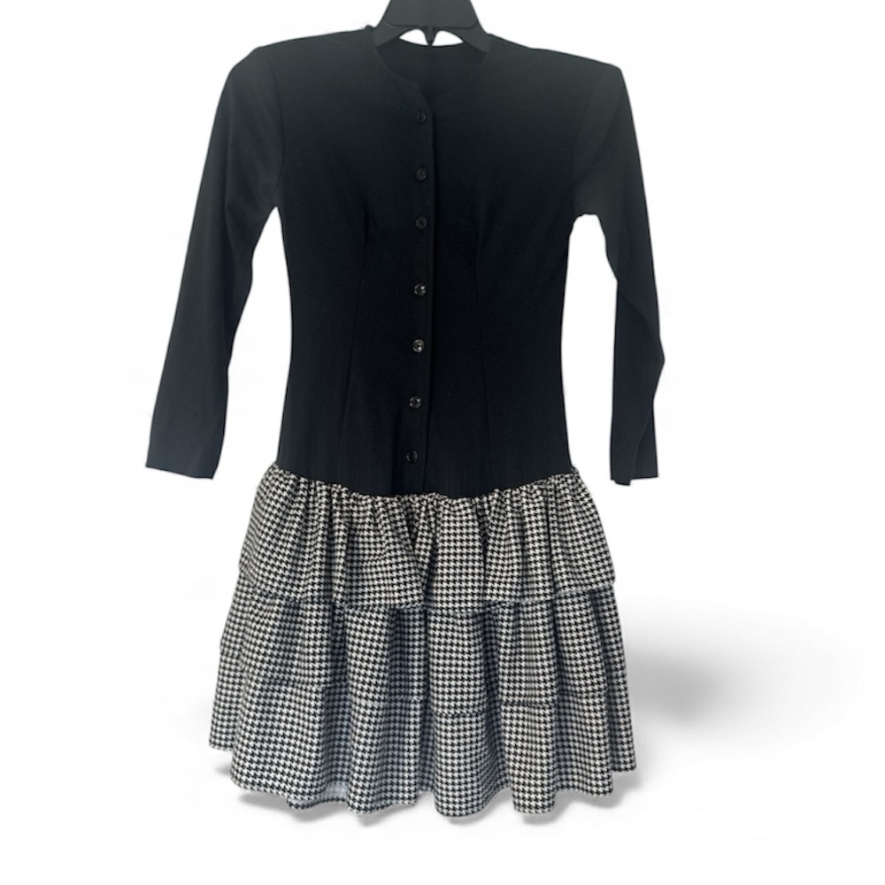 Diamonds Run VTG 80’s Black Houndstooth Dress Tiered - Size XS